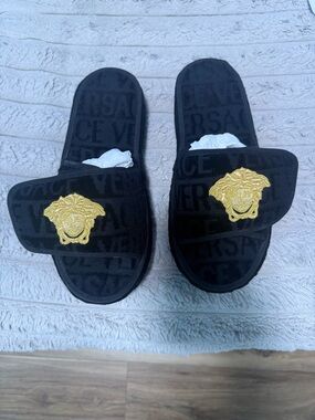 Versace Black Slides with Gold Medusa Crest
